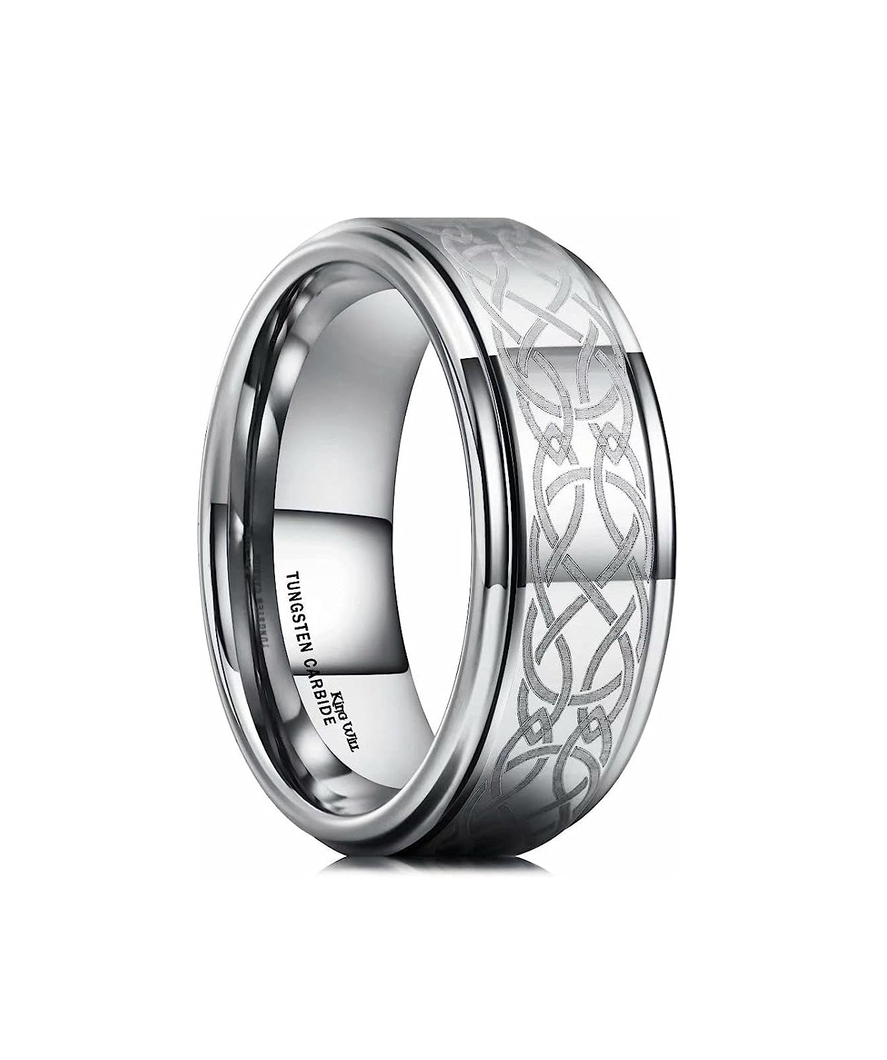 Genuine Carbide Tungsten Color: Silver Laser Celtic Knot Dragon Edge 8mm RING Polished Shiny Comfort Fit Wedding Band Size Size 6-15