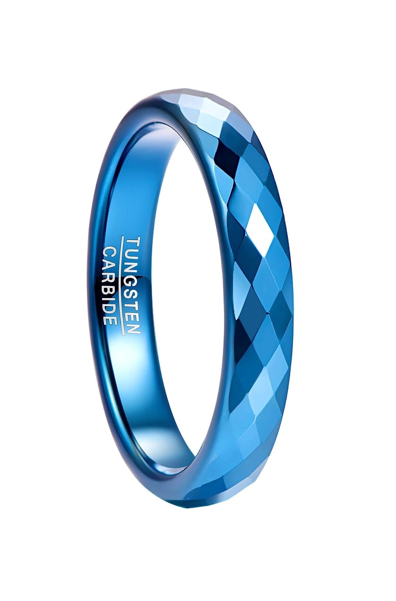 Genuine Carbide Tungsten Color: BLUE Multi Faceted Edge Center 4mm RING High Polish inner face makes it smooth and shiny Comfort Fit Wedding Band Size 6-15
