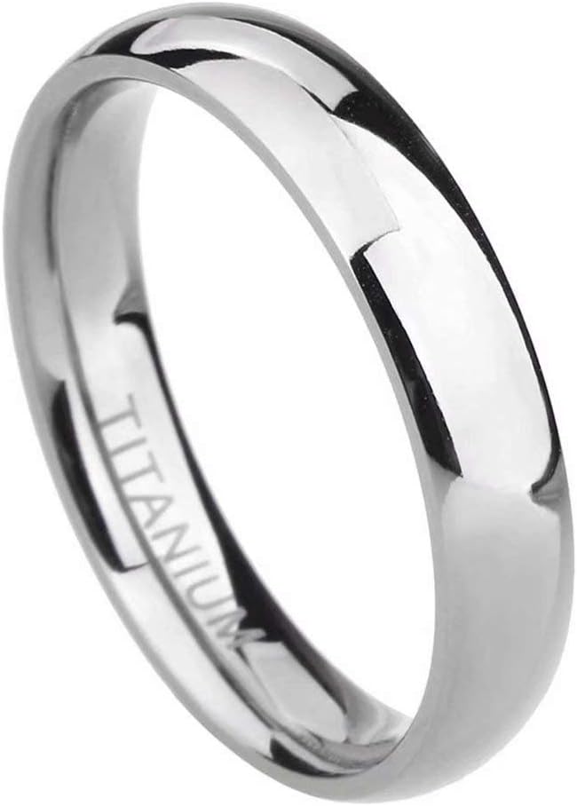 Genuine Titanium Silver 4mm Dome Ring Wide Wedding Ring High Polished Comfort Fit.