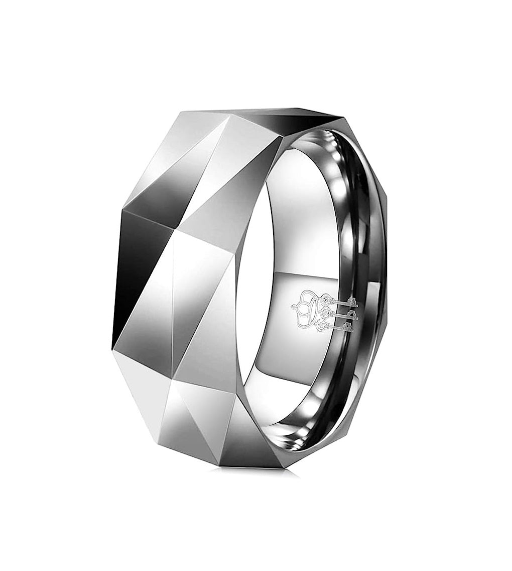 Genuine Carbide Tungsten Color: Silver Multi Faceted Edge Center 8mm RING High Polish inner face makes it smooth and shiny Comfort Fit Wedding Band Size 6-15