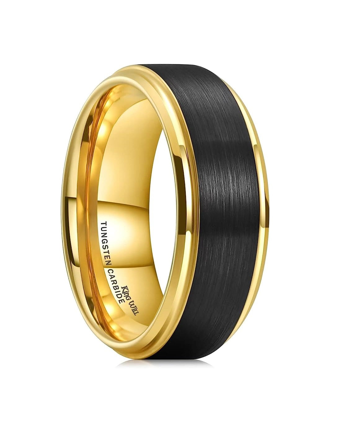 Genuine Carbide Tungsten Color: 8mm Black Brushed and Gold Inner high polished inner-face design smooth and shiny. Comfort Fit Wedding Band Size 6-15