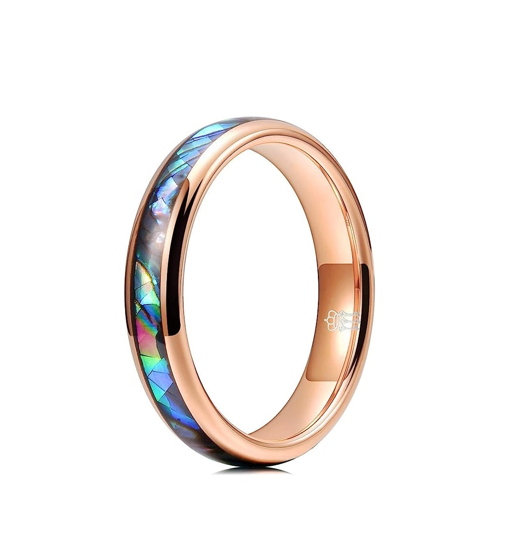 Genuine Carbide Tungsten Color: Rose Gold 4mm RING Abalone Shell Inlay Polished Shiny Comfort Fit Wedding Band Size 6-15