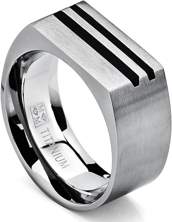 Genuine Titanium Silver 10mm Wide Ring Brushed High Polished Comfort Fit.