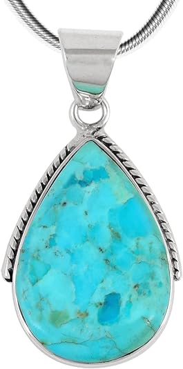 ONE :šSterling Silver (Solid) 925 Pendant Necklace Sterling Rope Chain) Genuine Color: Turquoise