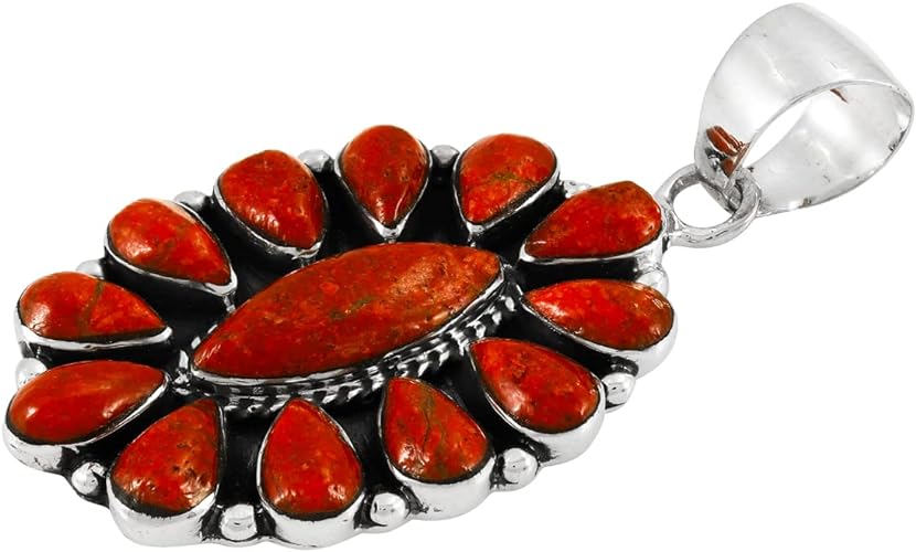 ONE :šColor: Handmade Genuine Natural Coral Turquoise Pendant 20" Necklace 925 Sterling Silver (Solid)