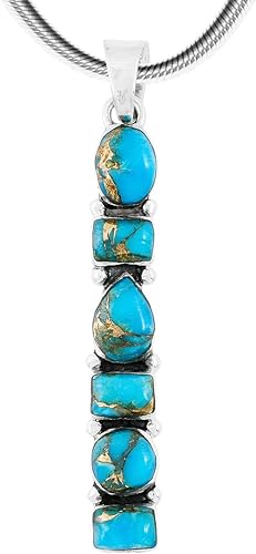 ONE :šSterling Silver (Solid) 925 Color: Teal/Matrix Turquoise Necklace Pendant Necklace (20" Length)