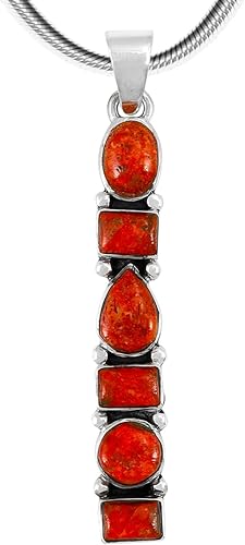 ONE :šSterling Silver (Solid) 925 Coral Turquoise Necklace Pendant Necklace (20" Length)