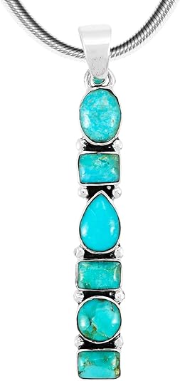ONE :šSterling Silver (Solid) 925 Turquoise Necklace Pendant Necklace (20" Length)