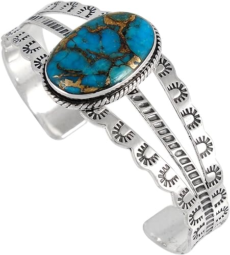 ONE :đColor: Handmade Genuine Teal/Matrix Turquoise and 925 Sterling Silver (Solid) Genuine Cuff Bracelet