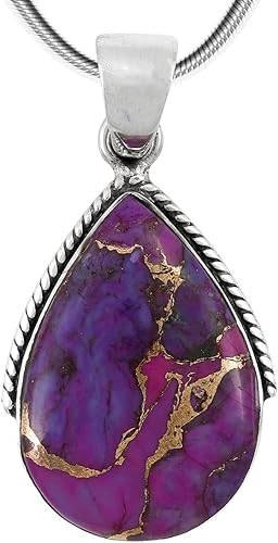 ONE :šSterling Silver (Solid) 925 Pendant Necklace Sterling Rope Chain) Genuine Purple Turquoise