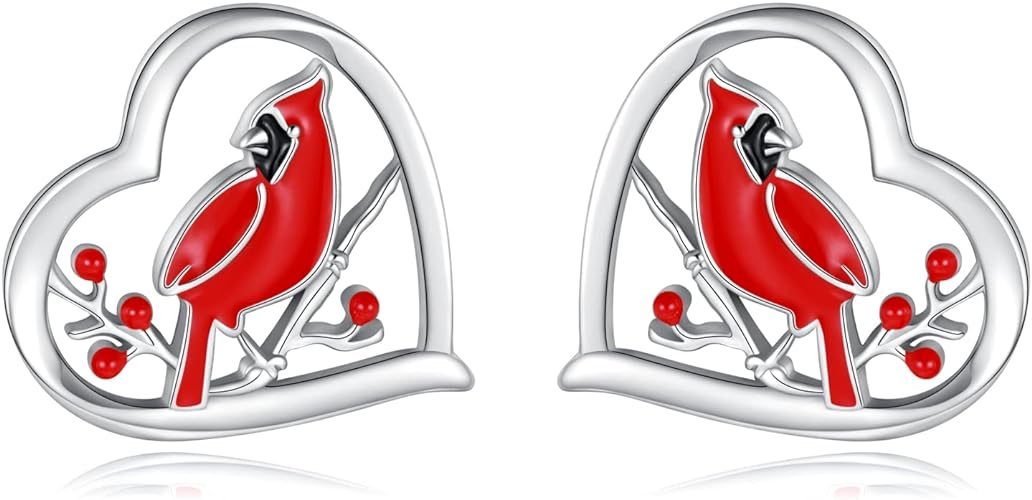 ONE: 925 Sterling Silver Earrings Cardinal Birds
