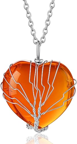 ONE: 💓November-Synthetic Citrine Heart TREE Crystal Necklace 925 Sterling Silver