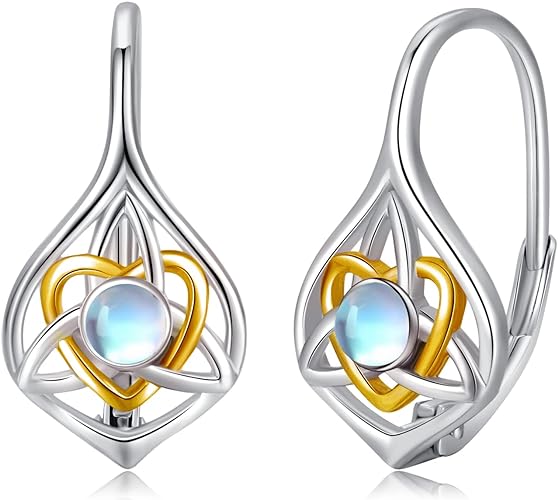 ONE: Exquisite HEART Earrings Color: Moonstone Dangle Earrings 925 Sterling Silver