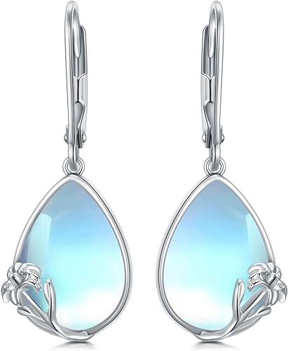 ONE: Exquisite Rose Color: MOONSTONE Dangle Earrings 925 Sterling Silver