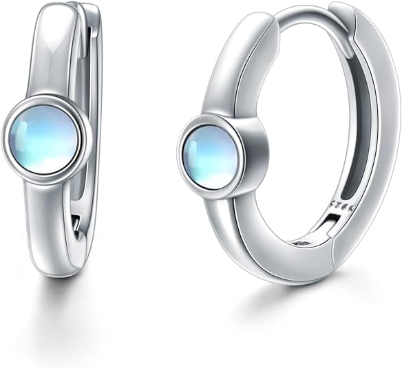 ONE: Exquisite HOOP Color: MOONSTONE Dangle Earrings 925 Sterling Silver