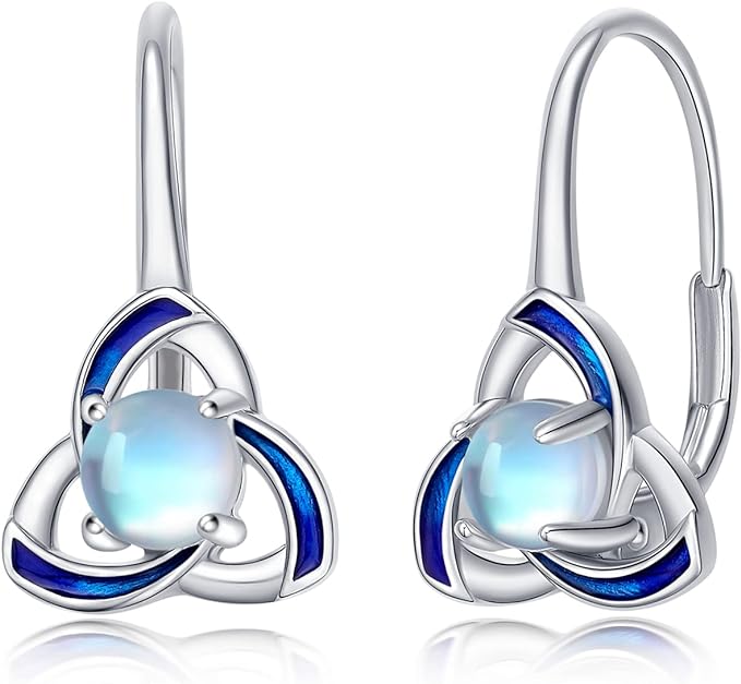 ONE: Exquisite Celtic Color: MOONSTONE Dangle Earrings 925 Sterling Silver