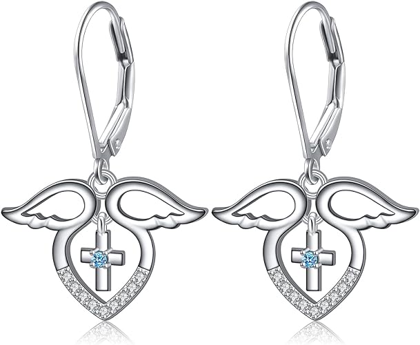 ONE: Style: HEART CROSS WINGS Dangle Earrings 925 Sterling Silver
