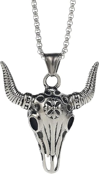 ONE: Bull Skull Pendant Necklace Jewelry Premium Material: Medical Grade Stainless Steel 316L