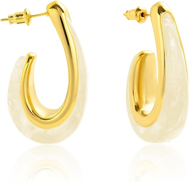 ONE Pair: Resin Earrings for Women - Post Drop Earrings 14k Gold Plated