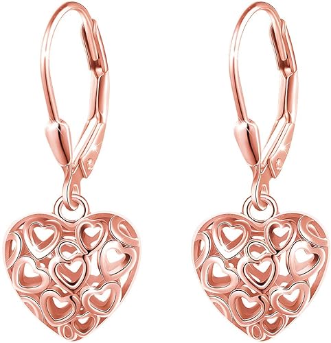 ONE: Style: HEART DROP ROSE GOLD Dangle Earrings 925 Sterling Silver