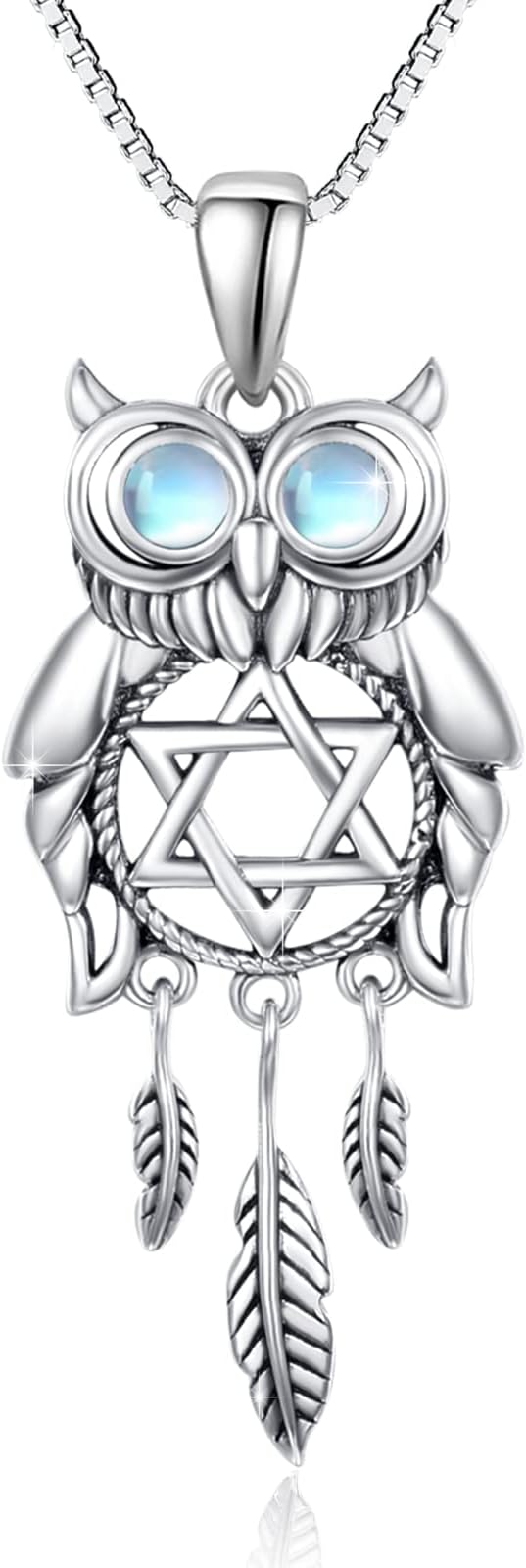 ONE :๐ OWL Pendant Necklace ๐ 925 Sterling Silver MOONSTONE