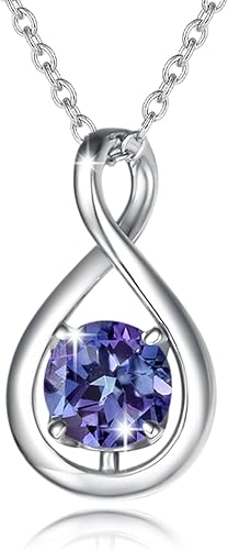 ONE: Birthstone Necklace Gifts For Women, Love Pendant Birthstone Jewelry 16+2 inch Silver Chain JUNE Alexandrite