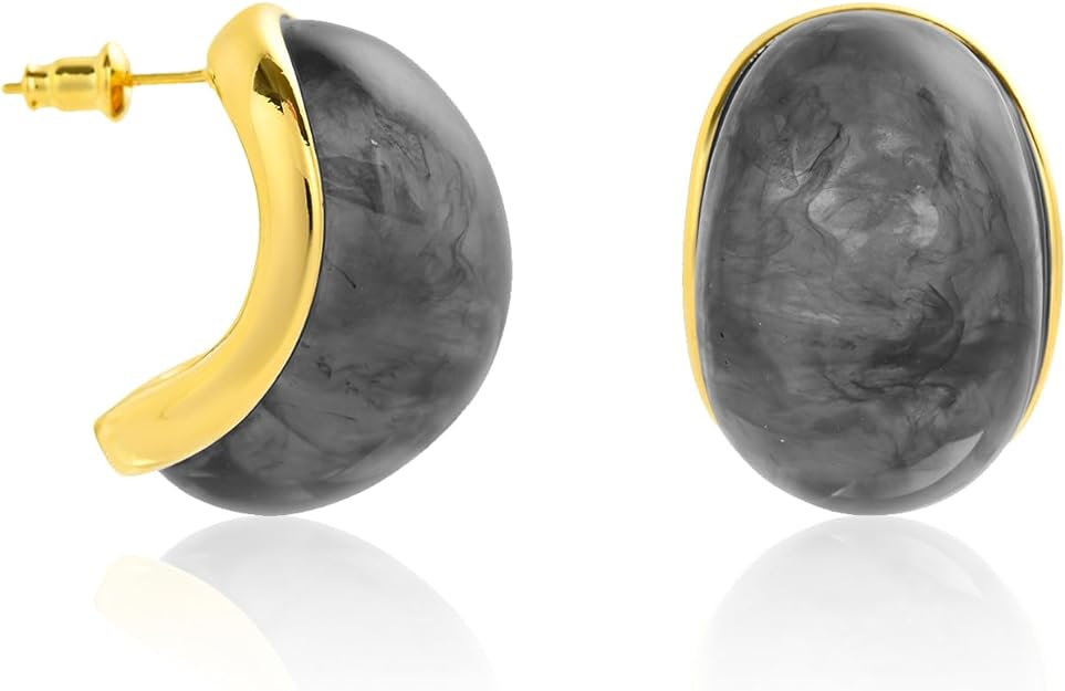 ONE Pair: Resin Earrings for Women - Post Drop Earrings 14k Gold Plated