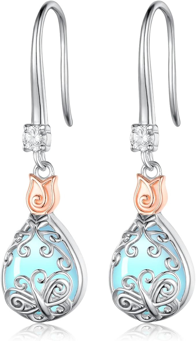 ONE: Exquisite Butterfly Earrings Color: Moonstone Dangle Earrings 925 Sterling Silver