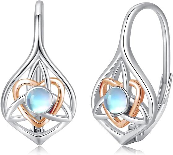 ONE: Exquisite HEART Earrings Color: Moonstone Dangle Earrings 925 Sterling Silver