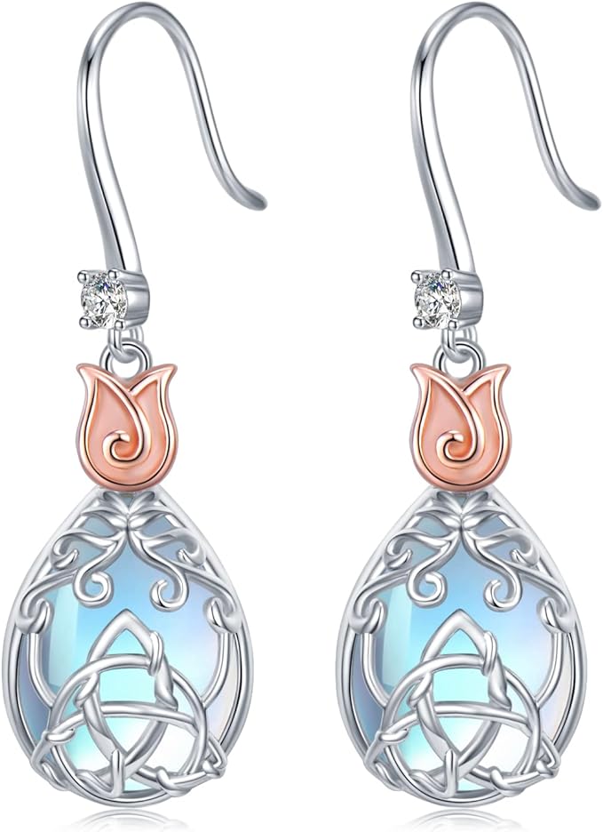ONE: Exquisite knot Earrings Color: Moonstone Dangle Earrings 925 Sterling Silver