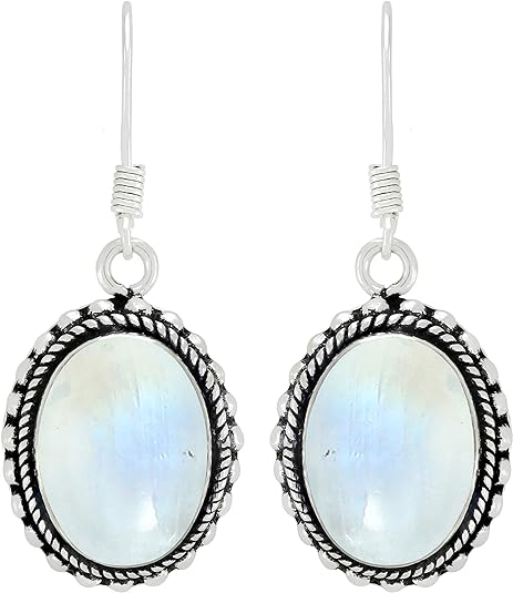 ONE: Exquisite Color: MOONSTONE Dangle Earrings 925 Sterling Silver