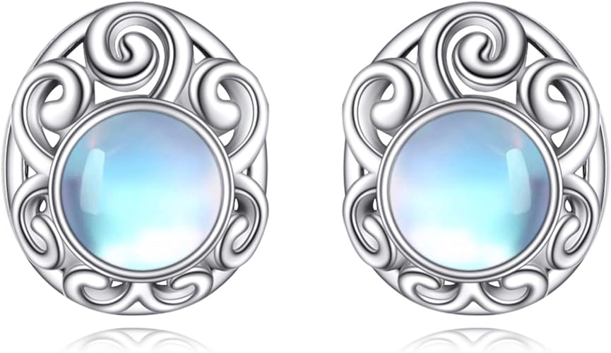 ONE: Exquisite ROUND Color: MOONSTONE Dangle Earrings 925 Sterling Silver