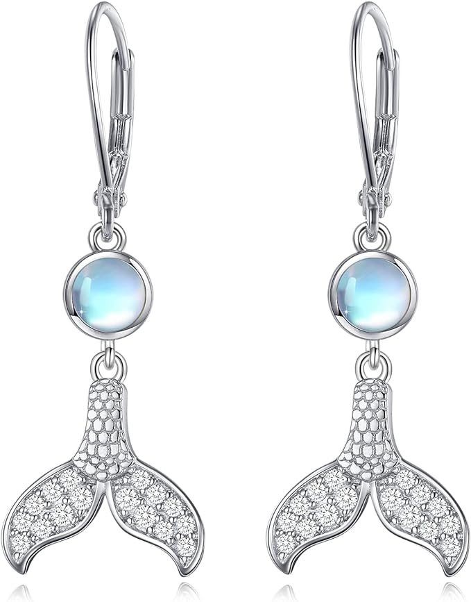 ONE: Exquisite Mermaid Tail Earrings Color: Moonstone Dangle Earrings 925 Sterling Silver