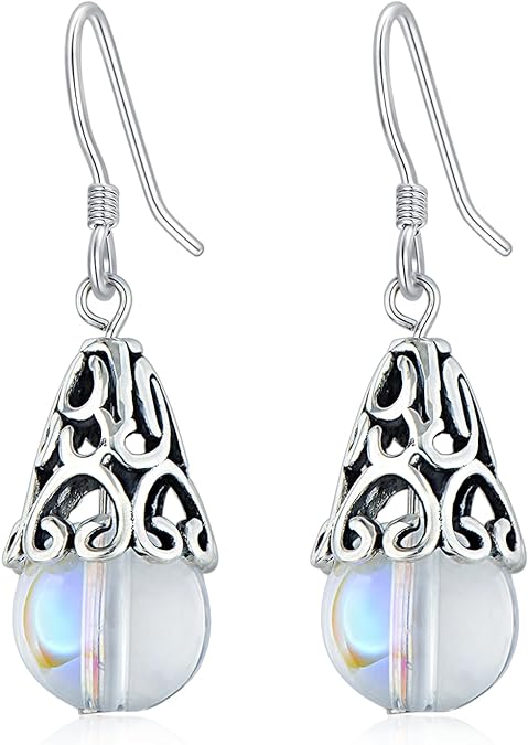 ONE: Bell Earrings Color: Moonstone Dangle Earrings 925 Sterling Silver