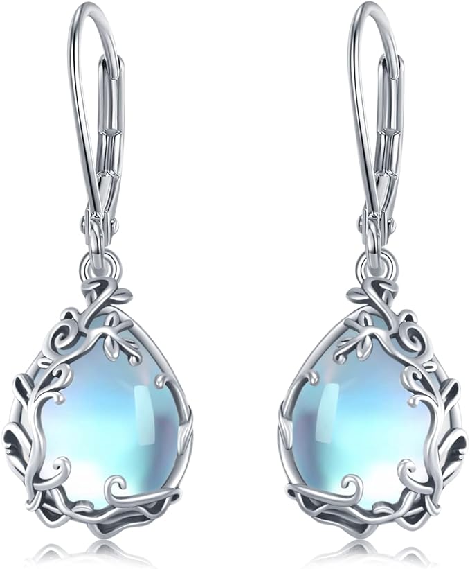 ONE: Exquisite Earrings Color: Moonstone Dangle Earrings 925 Sterling Silver