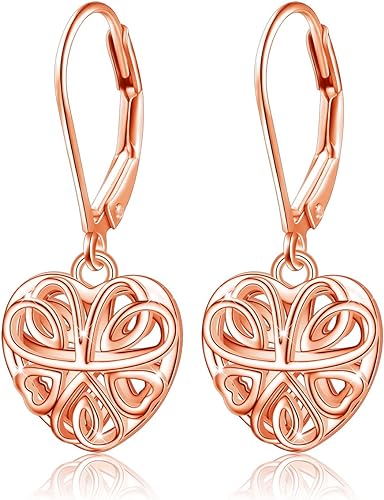 ONE: Style: Interlocking HEART ROSE GOLD Dangle Earrings 925 Sterling Silver