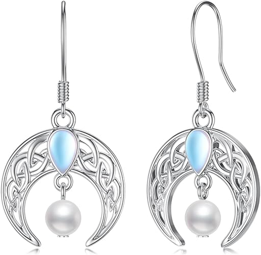 ONE: Celtic Earrings Color: Moonstone Dangle Earrings 925 Sterling Silver