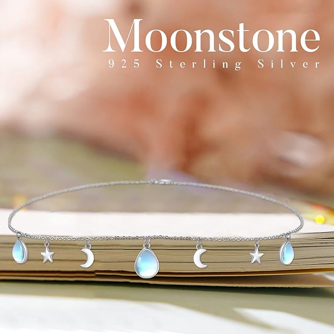 ONE :π Moon Star Choker Pendant Necklace π 925 Sterling Silver