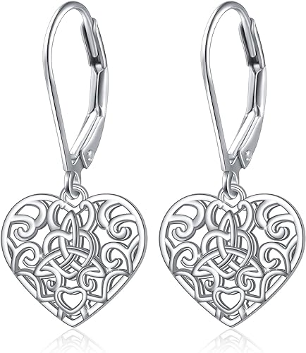ONE: Style: Heart Celtic Knot Dangle Earrings 925 Sterling Silver