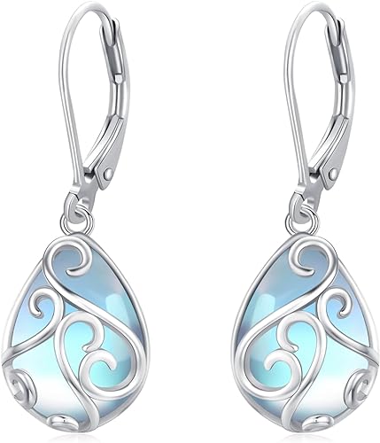 ONE: Exquisite Earrings Color: Moonstone Dangle Earrings 925 Sterling Silver