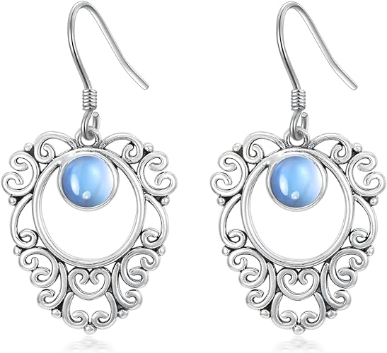 ONE: ROUND DROP Earrings Color: Moonstone Dangle Earrings 925 Sterling Silver