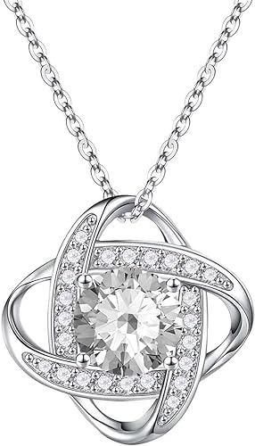 ONE :š Birthstone Necklace Gifts For Women, Love Knot Pendant Birthstone Jewelry 18 Inch Silver Chain APRIL