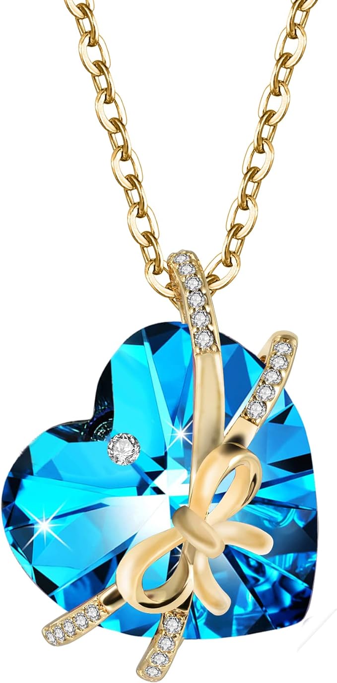 ONE :💎Elegant 2 GOLD BLUE Heart Pendant Necklace was made of blue crystal, which sparkles all the time