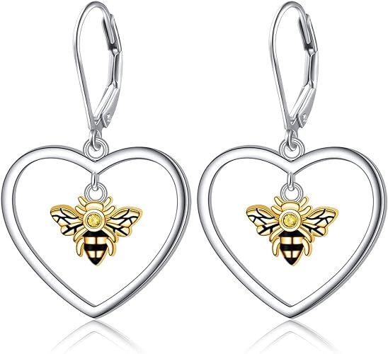 ONE: Style: Heart Bees Earrings 925 Sterling Silver