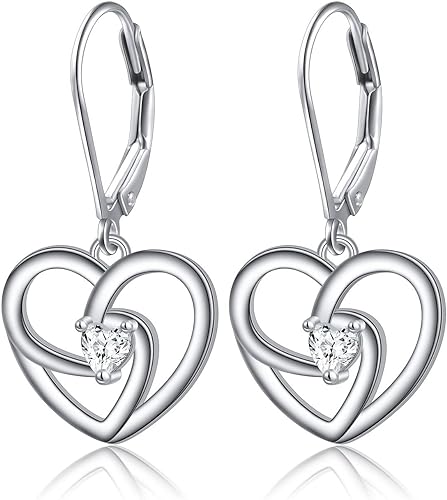 ONE: Style: Heart QZ Dangle Earrings 925 Sterling Silver