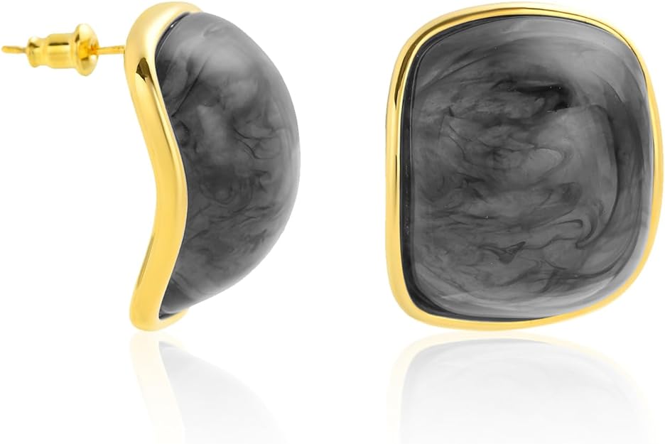 ONE Pair: Resin Earrings for Women - Post Drop Earrings 14k Gold Plated