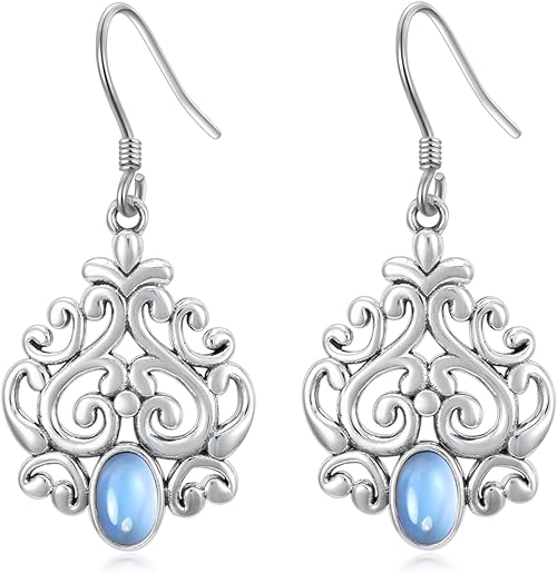 ONE: Heart Earrings Color: Moonstone Dangle Earrings 925 Sterling Silver