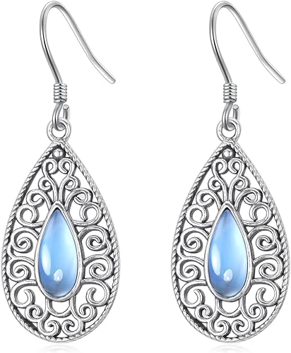 ONE: Filigree Earrings Color: Moonstone Dangle Earrings 925 Sterling Silver