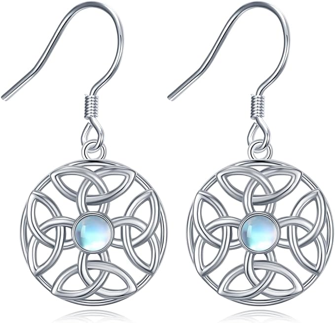 ONE: Exquisite ROUND Earrings Color: Moonstone Dangle Earrings 925 Sterling Silver
