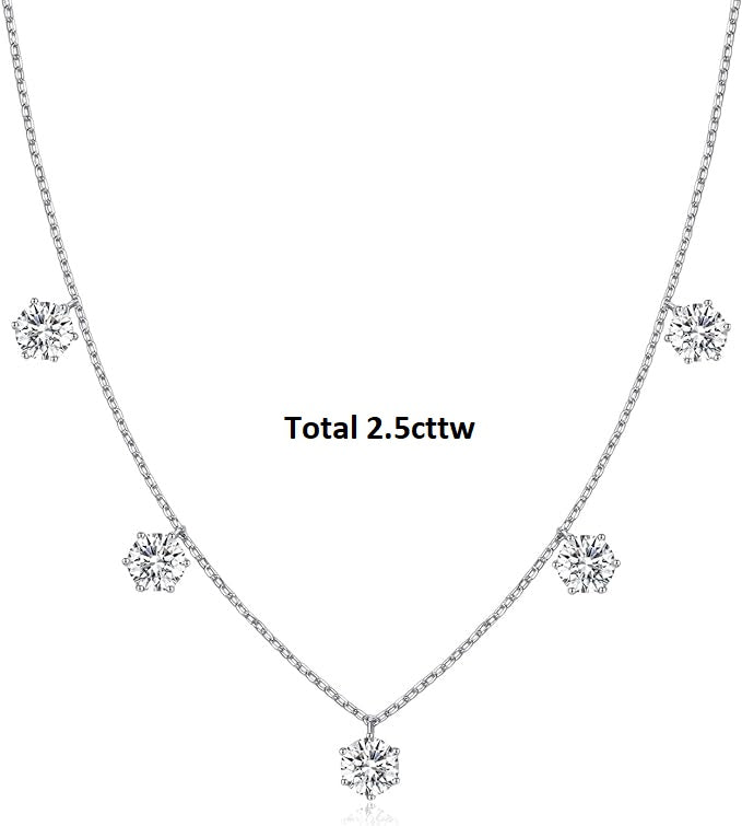 ONE :💎Pendant Necklace💎 Color: Pendant Necklace 5 Stones total 5 STONES 2.5cttw WHITE MOISSANITE DIAMOND 18k WHITE GOLD PLATED OVER 925 STERLNG SILVER